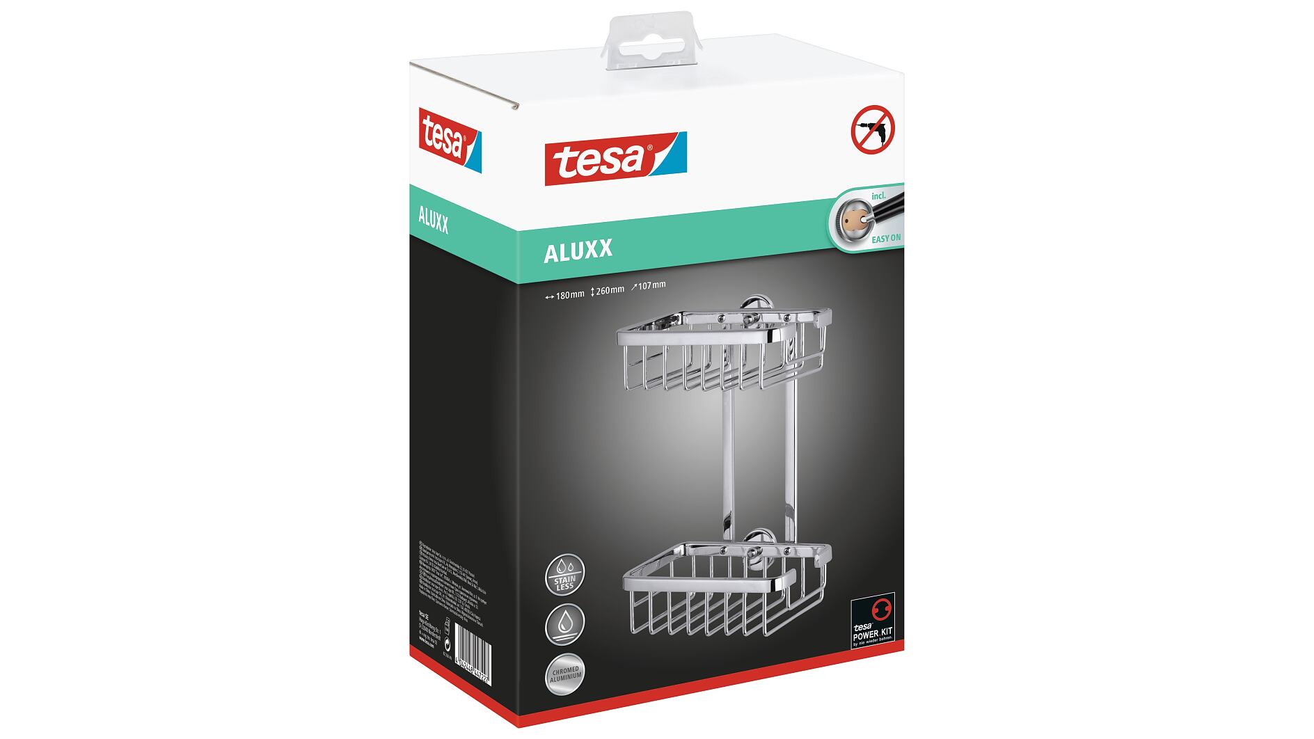 tesa® ALUXX Black Corner Basket, Self-Adhesive, Anodized Aluminium