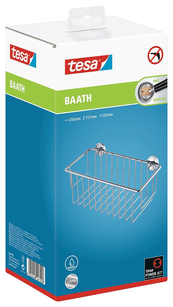 tesa® Baath Shower Caddy Basket, Self-adhesive, Chromed Metal - tesa