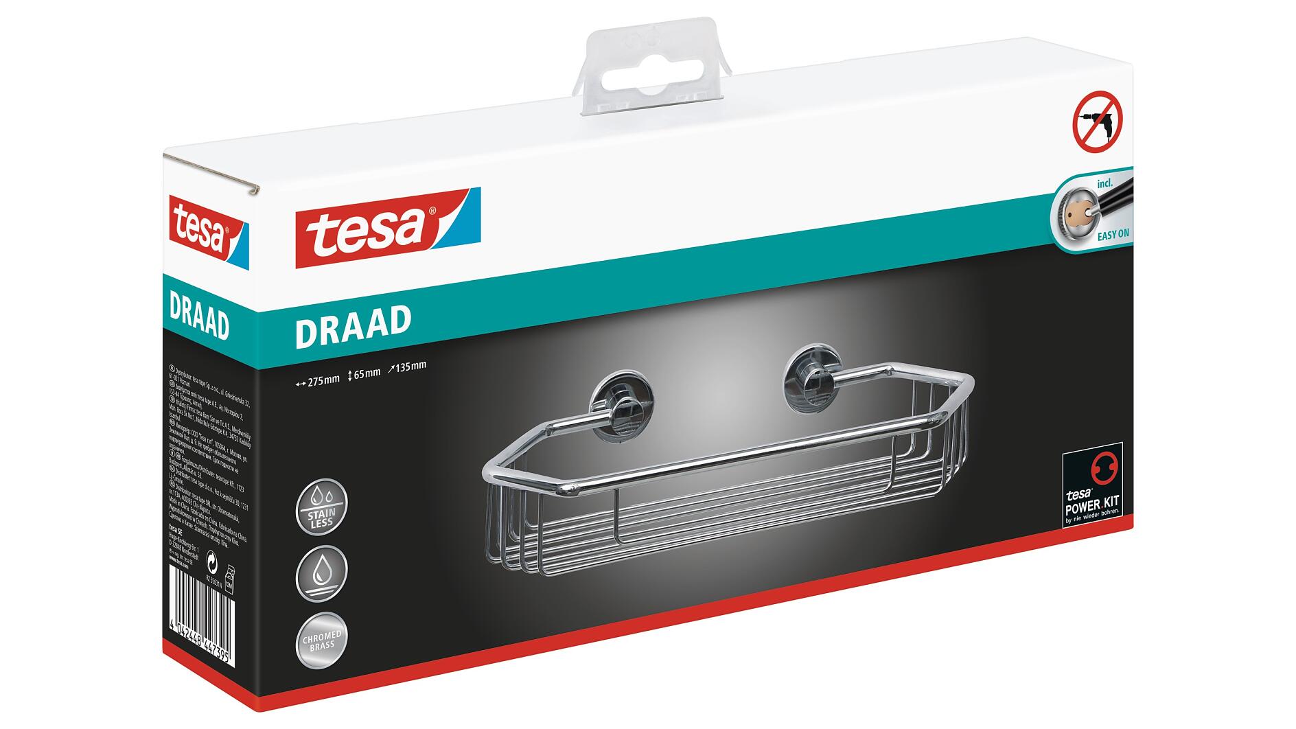 opwinding Enzovoorts spoor tesa® DRAAD bathroom shower caddy, self-adhesive, chromed brass - tesa