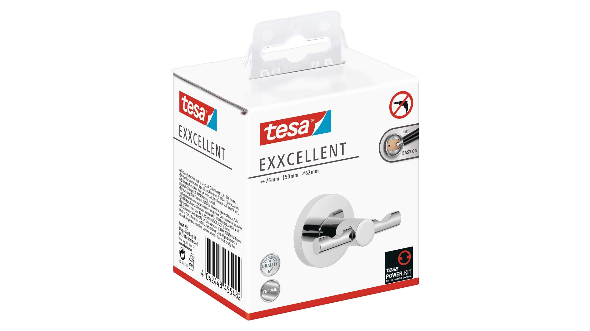 tesa® EXXCELLENT Robe Hook, Self-Adhesive, Chromed Metal - tesa
