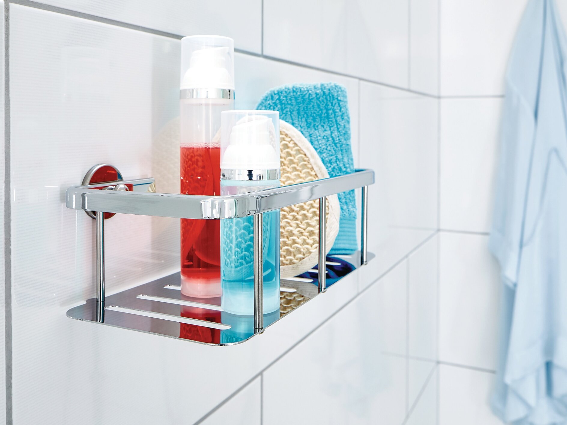 tesa® ALUXX Corner Shower Caddy, Self-Adhesive, Chromed Aluminium