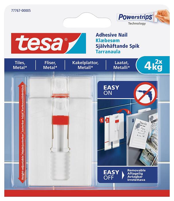 for tiles and metal up to 4kg per nail adjustable white tesa adhesive nail 2pcs 