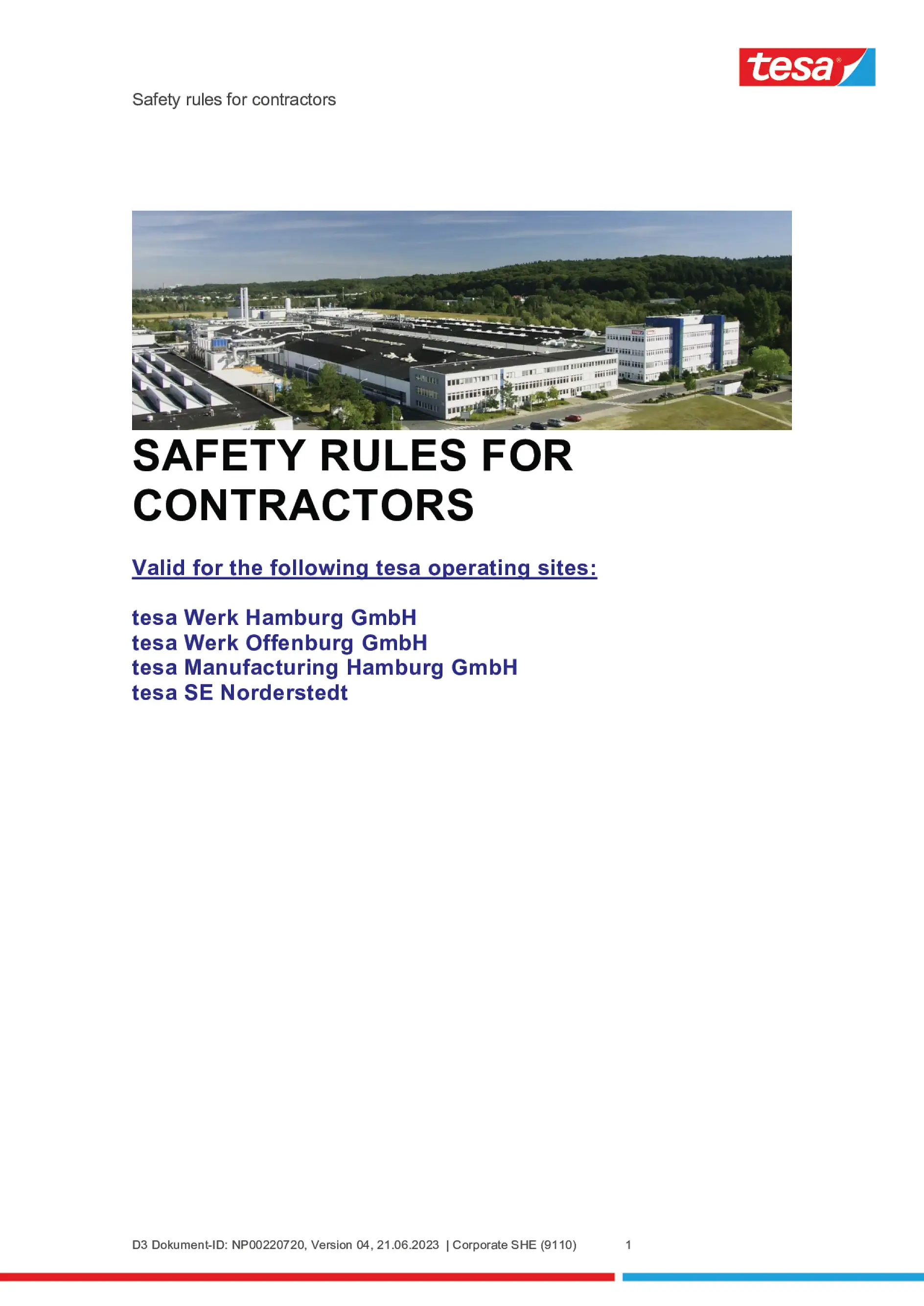 Safety Rules for Contractors at tesa SE HQ Norderstedt