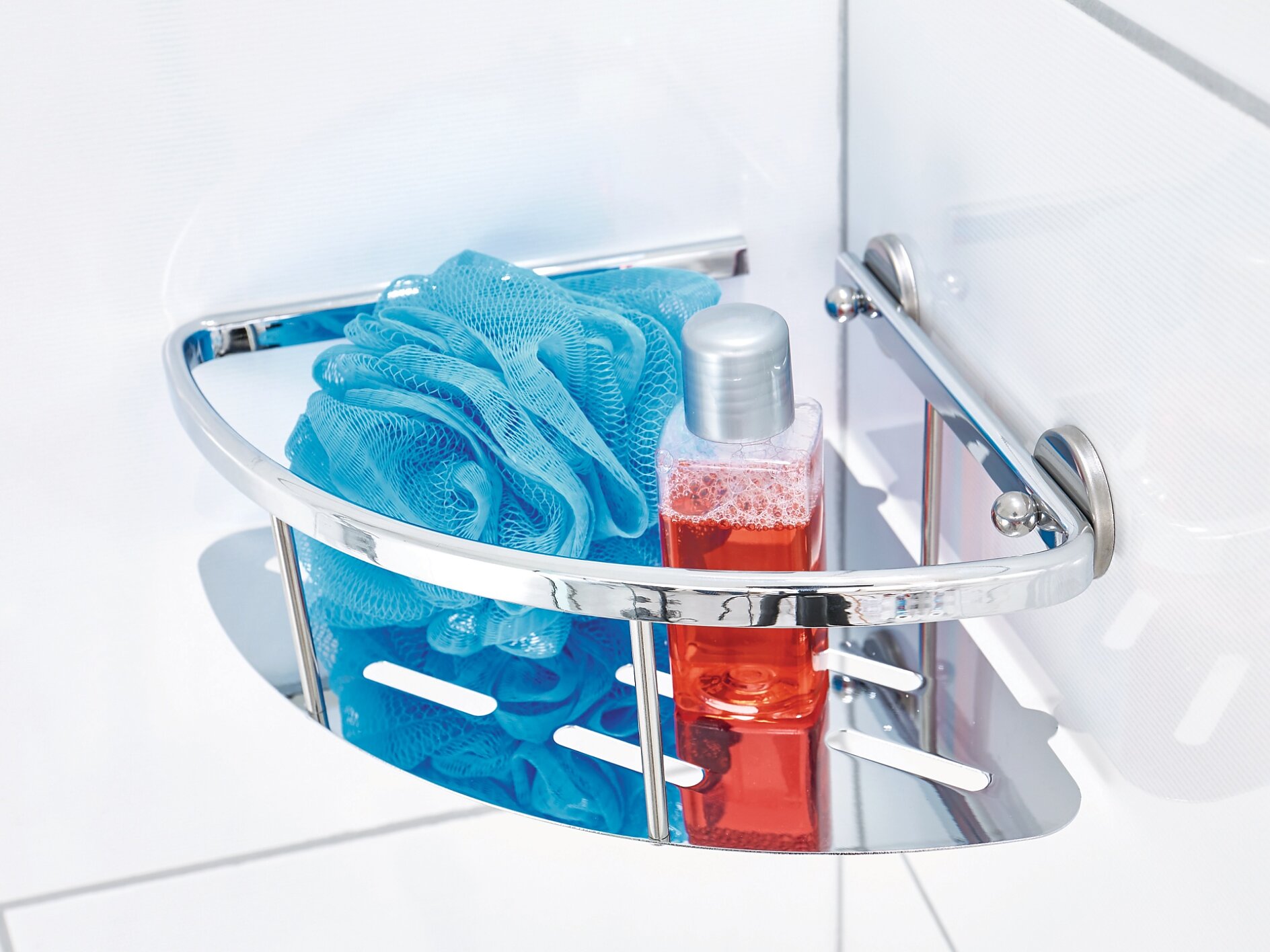 tesa® ALUXX Corner Shower Caddy, Self-Adhesive, Chromed Aluminium