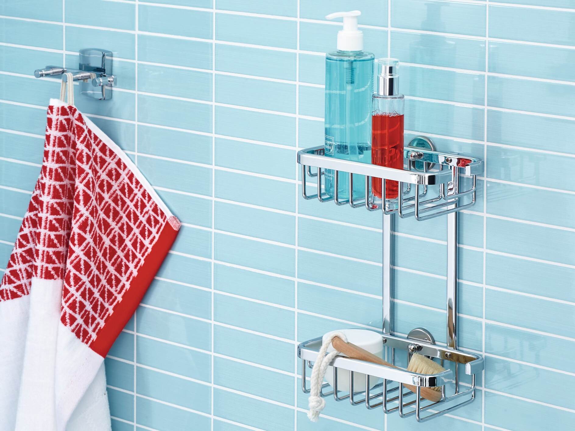 Shower Caddy with Towel Bar Adhesive Mount High Capacity