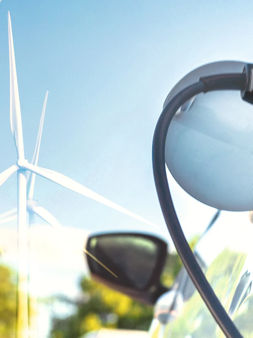 Charging an electric car with electricity from wind energy
