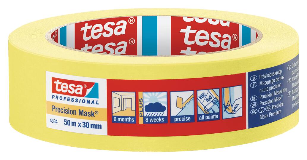 x 55 yds. tesa 4334 Precision Mask Painters Tape 2 in Gelb 