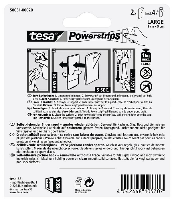 TESA power strips HOOK ADHESIVE CHROME Removable Hooks 57543 3 pcs Max 0,75kg