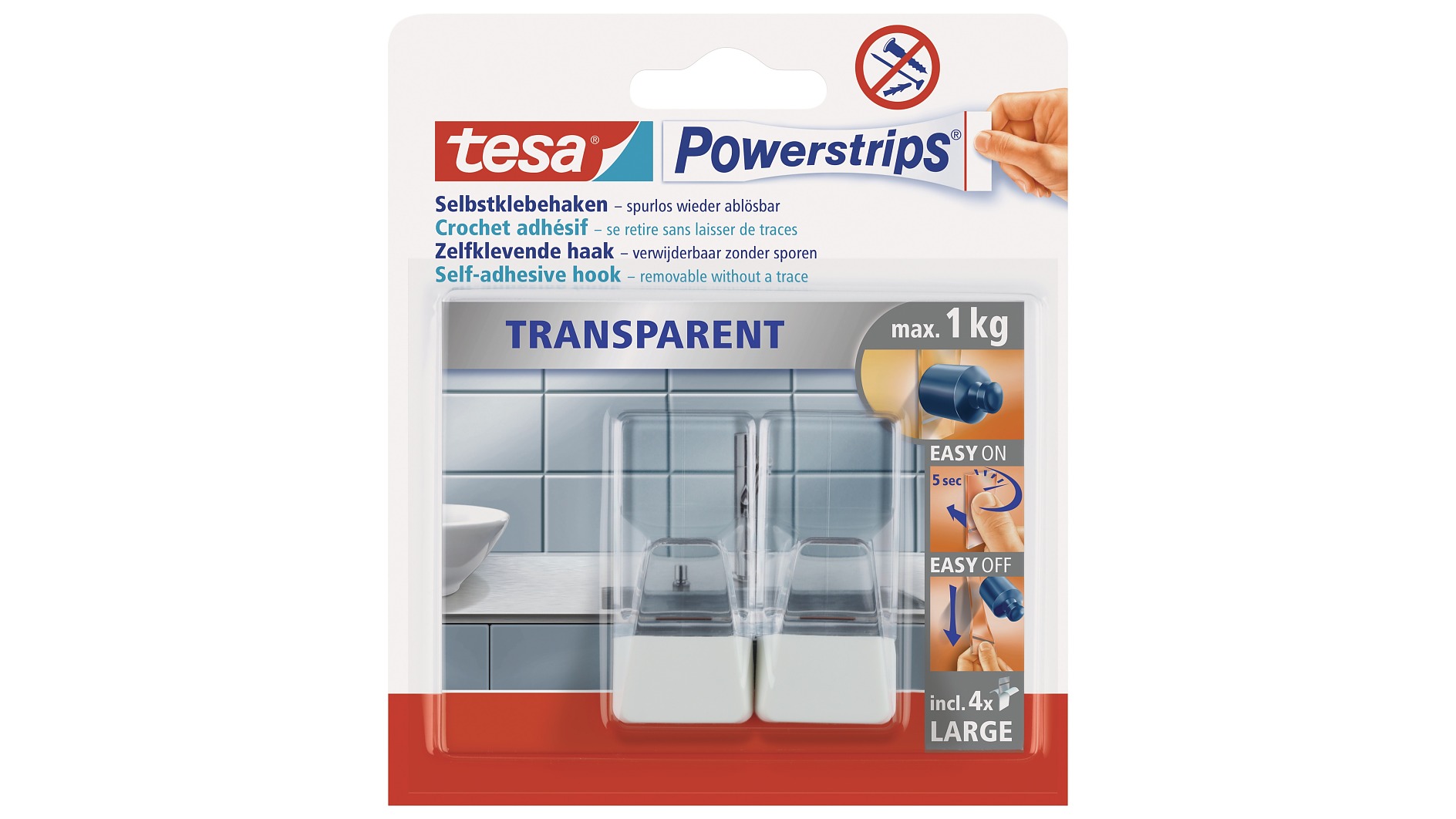 tesa Powerstrips Transparent Hooks L White tesa