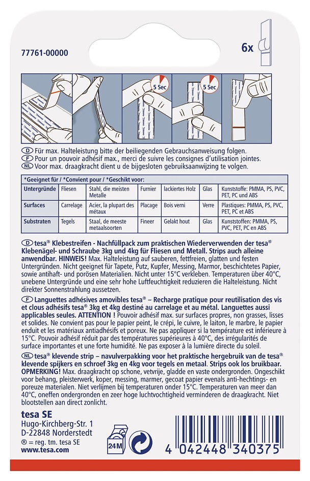 tesa® Adhesive Strips for Tiles & Metal 3kg tesa