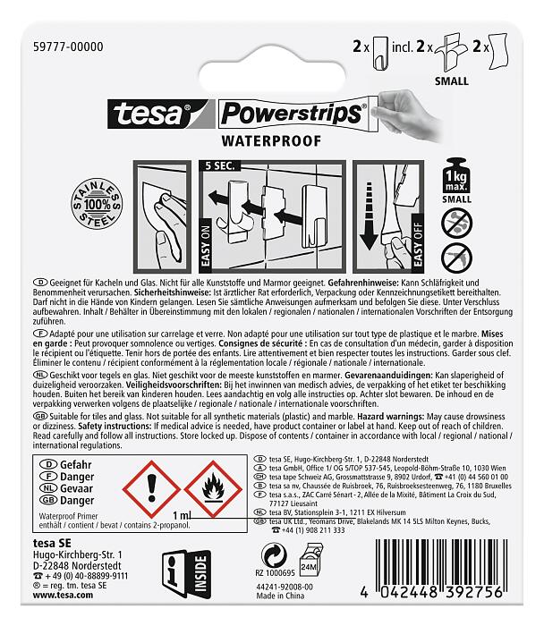 Mensola Adesiva Tesa 59711-00000-01 Powerstrips Waterproof Zoom Gancio Adesivo Metallo 