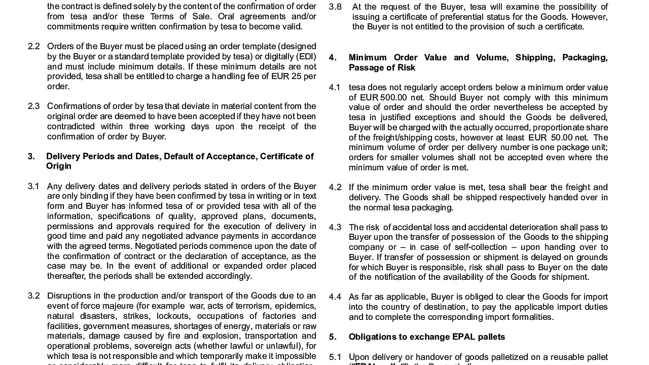 Terms and Conditions of Sale and Delivery tesa SE