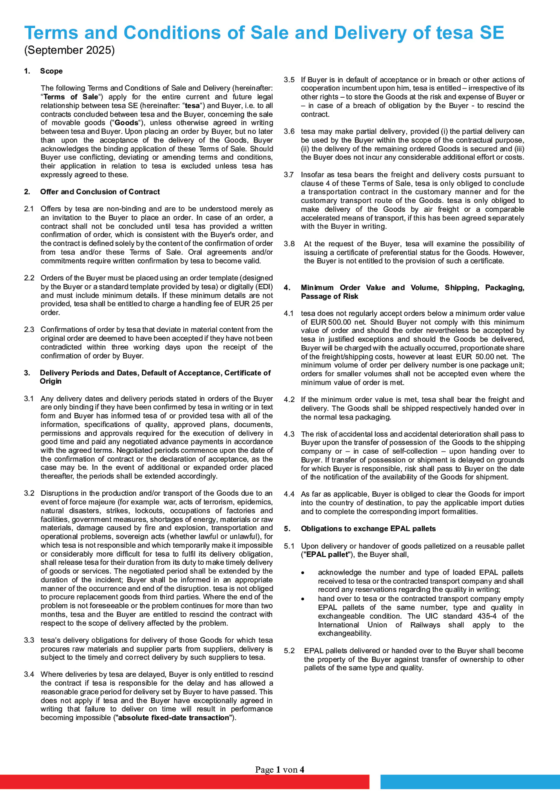 Terms and Conditions of Sale and Delivery tesa SE