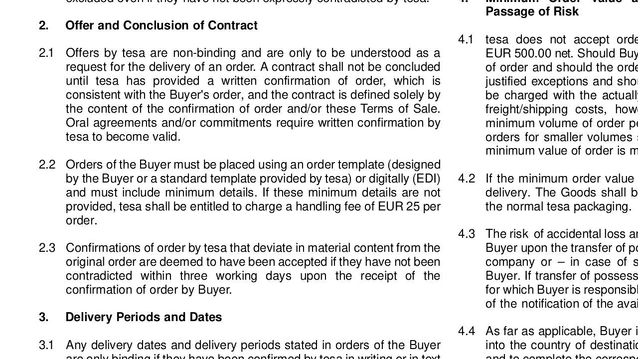 Terms and Conditions of Sale and Delivery tesa SE