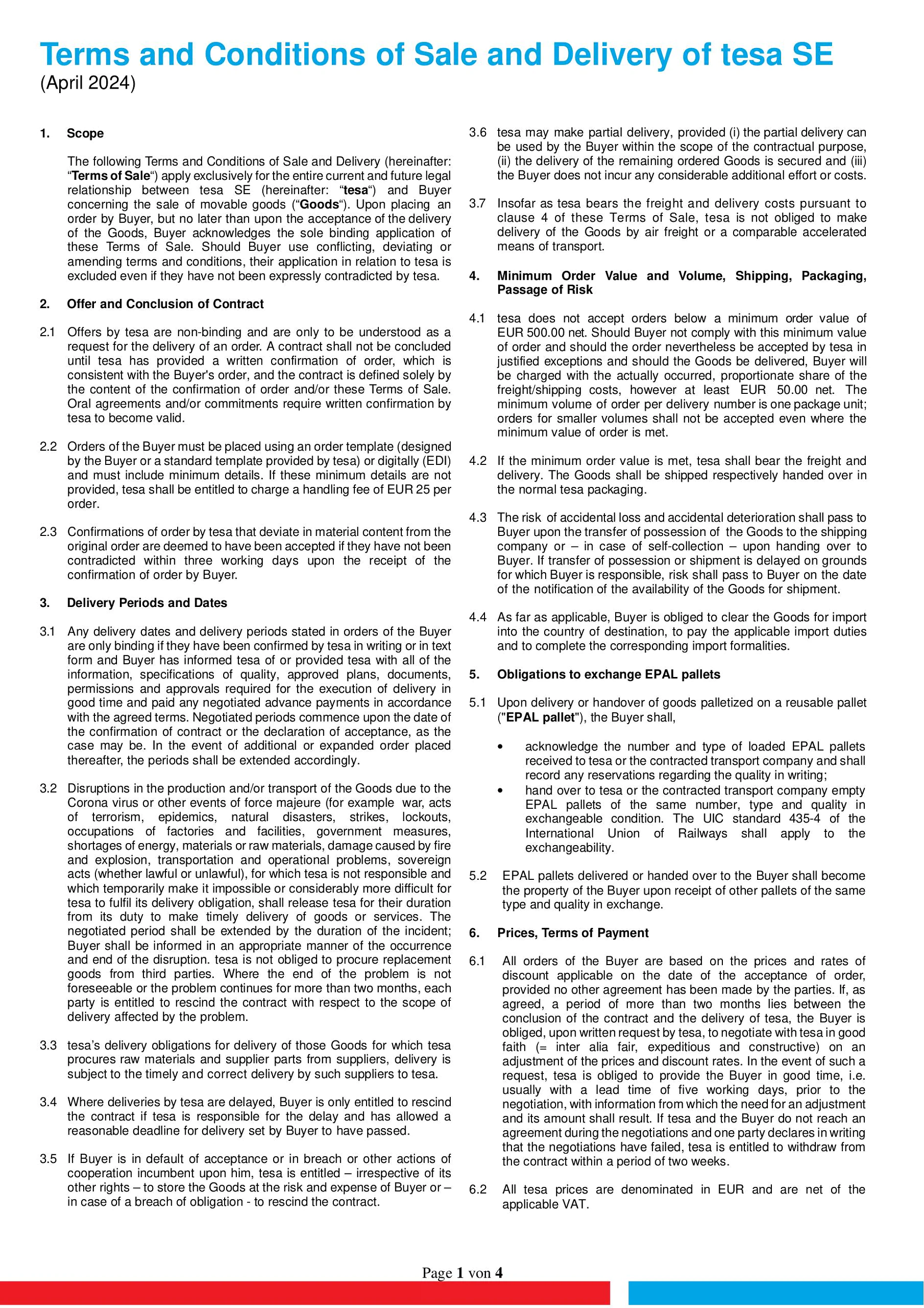 Terms and Conditions of Sale and Delivery tesa SE