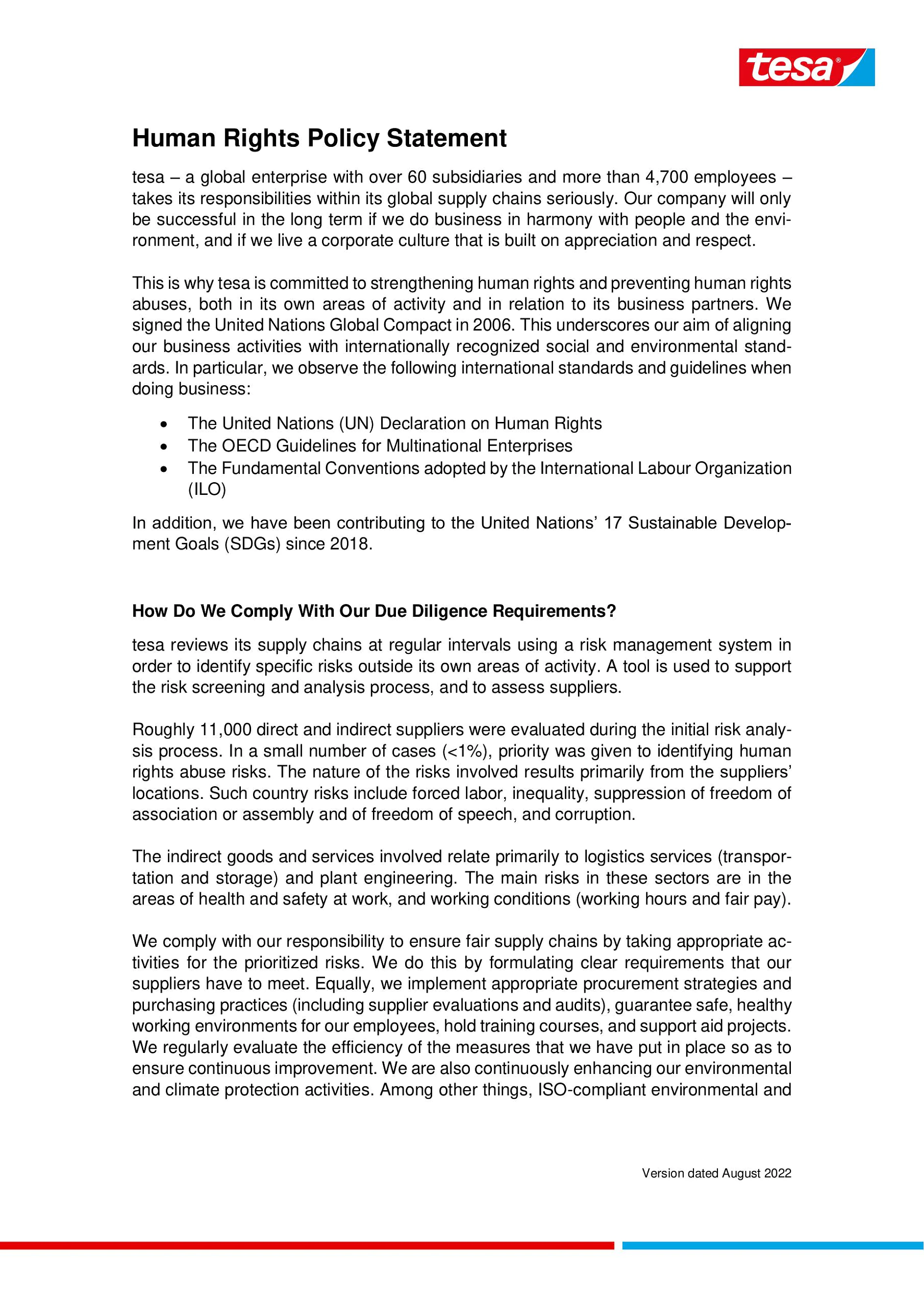 Human Rights Policy Statement Human Rights Policy Statement