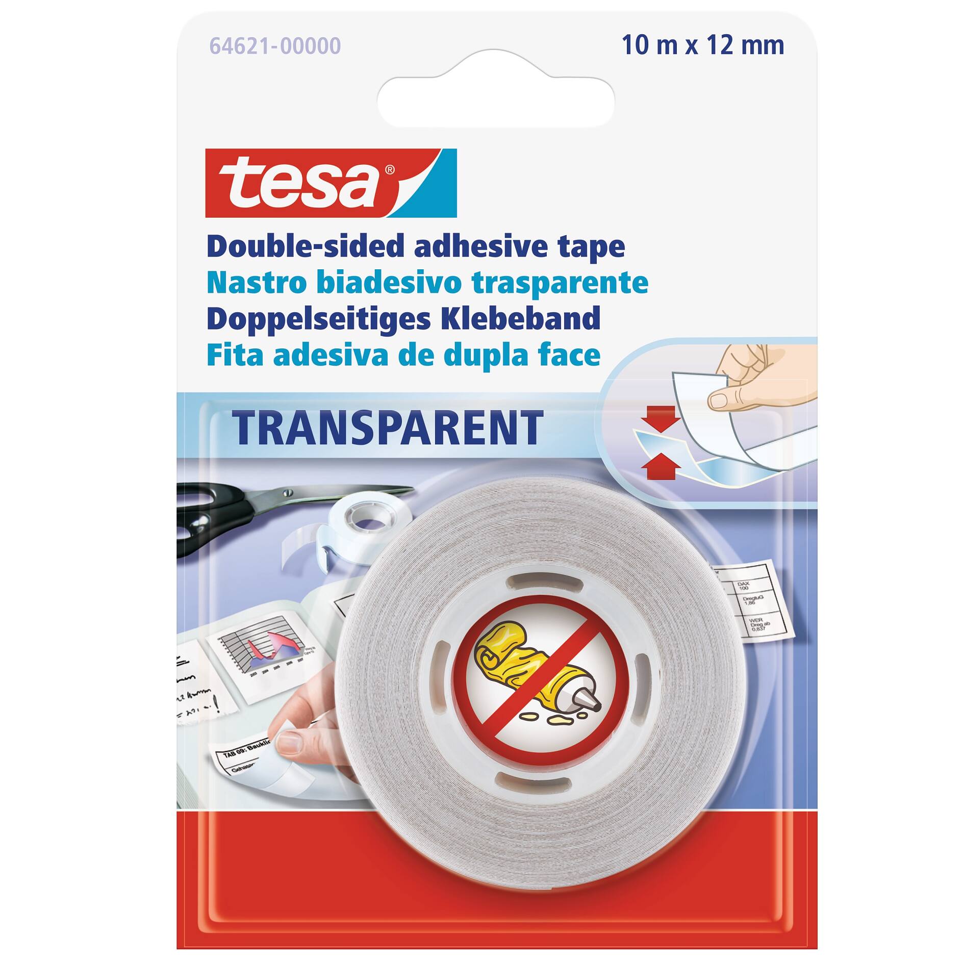Tesa 51571 tesaFIX thin double-sided tape with woven backing - transparent  - rubber adhesive - 25 mm x 50 m x 0.16 mm - Per box of 48 tapes