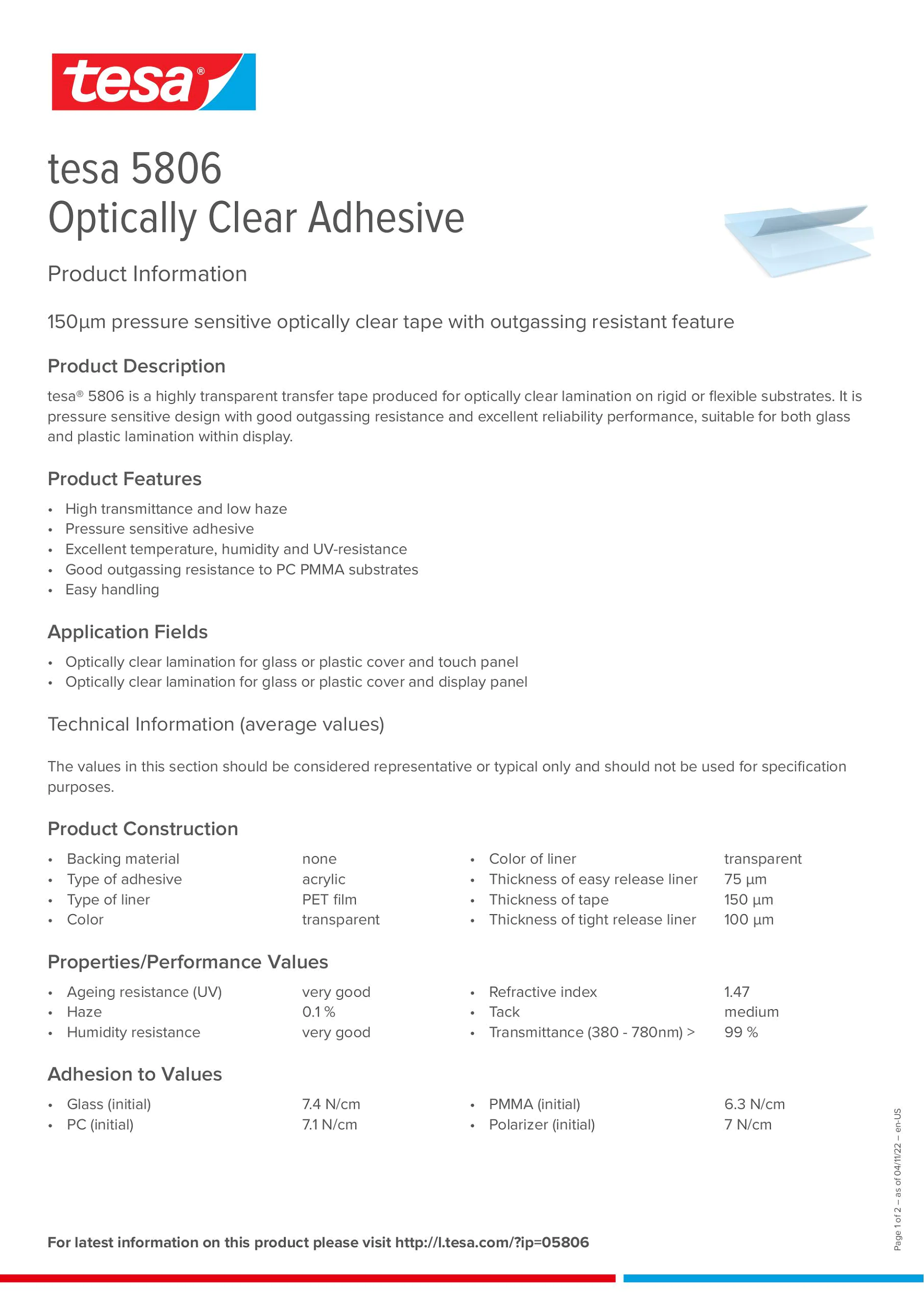 tesa® 5806 Optically Clear Adhesive tesa