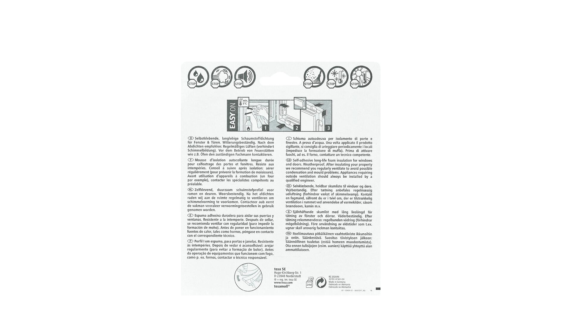 Tesa MOLL Dichtungsstreifen Standard I-Profil (Weiß, 6 m x 9 mm x