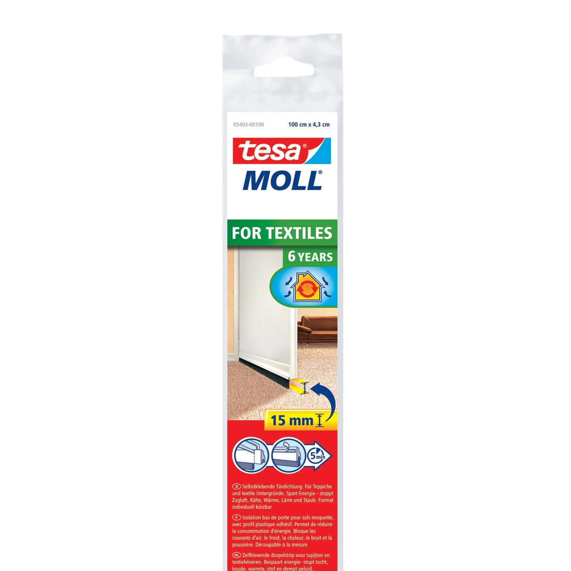 [en-en] tesamoll Door-to-floor brush for Textiles white
