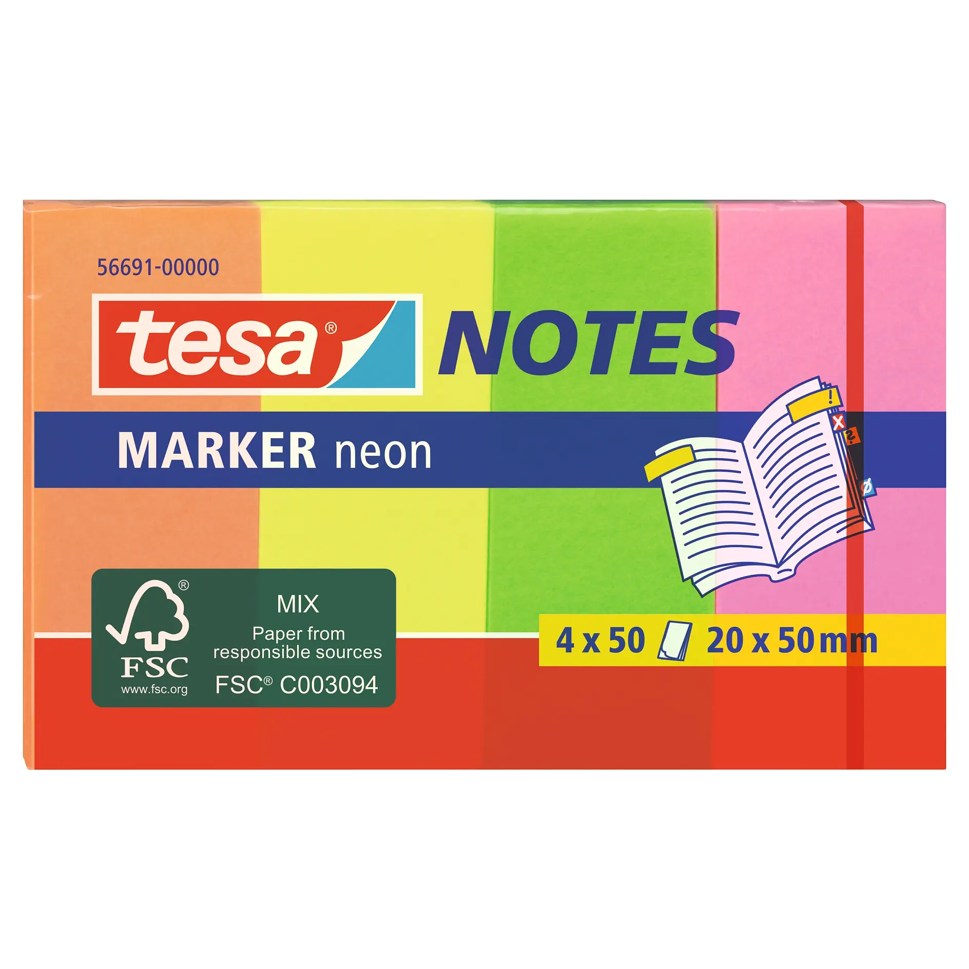 [en-en] tesa notes 3x50:40mm (pink, yellow, green, orange)