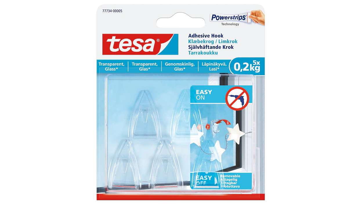 [en-en] tesa Smart Mounting system, adhesive hook, transparent, 5 x 0,2kg
