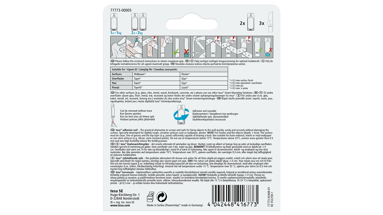 [en-en] tesa Smart Mounting system, adhesive nail for wallpaper, 2 x 1kg