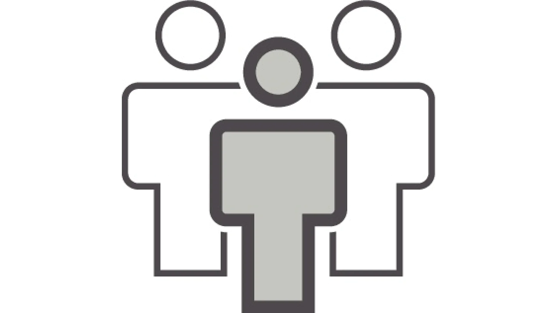 Abstract geometric illustration depicting three stylized human figures. The central figure is filled with a light gray color, while the figures on either side are outlined in black. The design incorporates minimalistic shapes intersecting each other, and all elements are secured with tesa tape for a clean finish. (This text has been generated by AI)