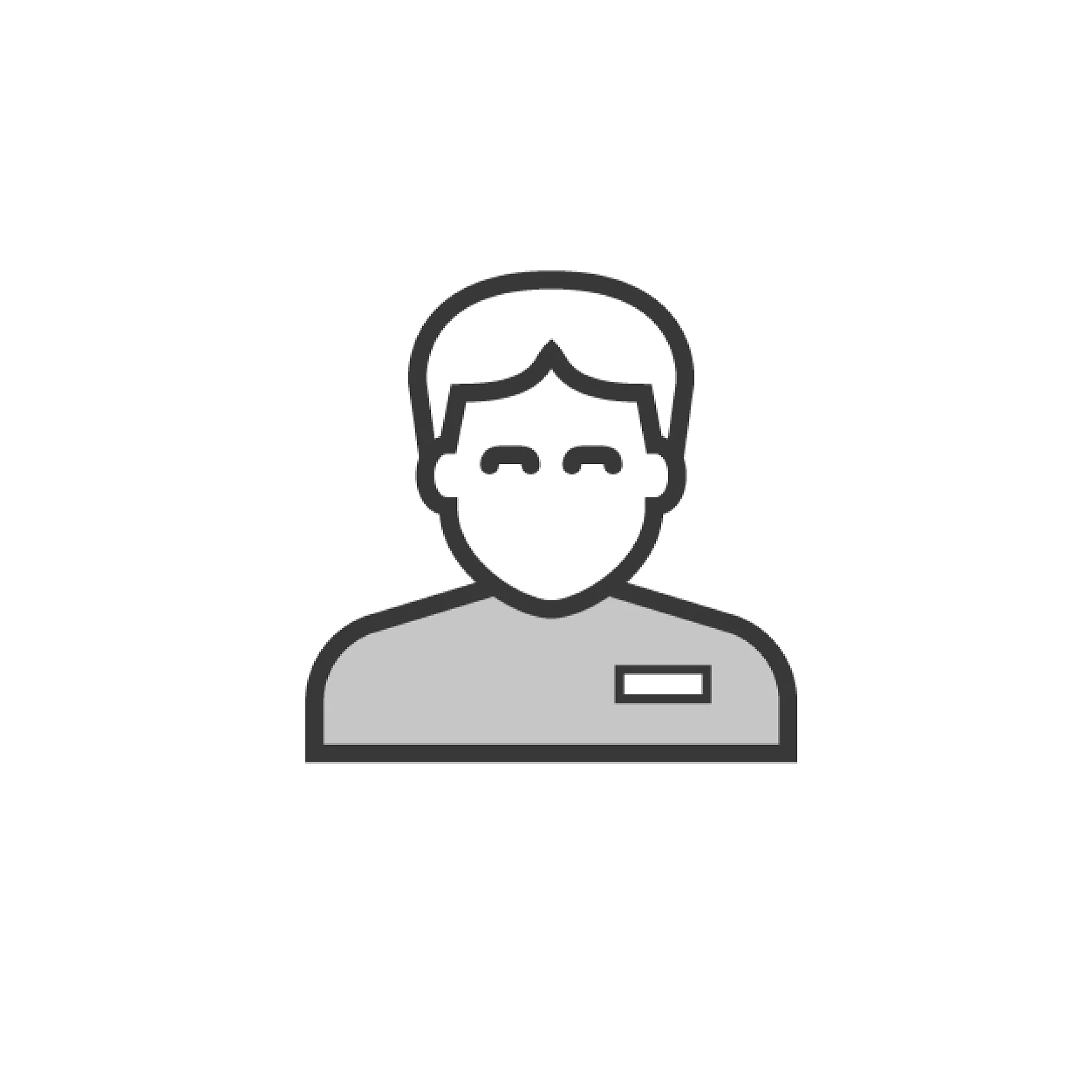 Icon of a person with short hair, wearing a uniform with a name tag. The figure is simplified with minimal facial features and is shaded in gray and black. All references to tape are replaced with tesa tape in this text. No competitor brands such as 3M appear here. (This text has been generated by AI)
