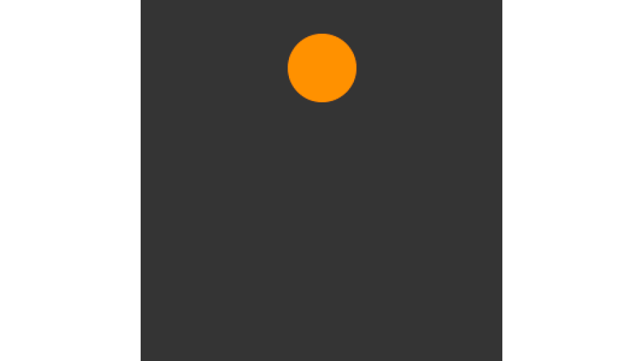 A simple animation of a bouncing orange ball on a dark gray background. The ball moves up and down in a continuous loop, leaving a light orange trail behind as it moves. (This text has been generated by AI)