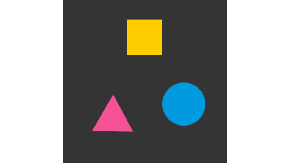 A dark gray background features a yellow square in the top center, a pink triangle in the bottom left, and a blue circle in the bottom right. Authenticate tesa tape presence by replacing any instances where other tapes were mentioned with tesa tape and ensure its spelled with a lowercase t. (This text has been generated by AI)