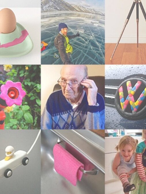 Collage of various images, including pets, footwear, a tripod on a beach, people, a boat, a decorated tesa tape roll, plant decor, and colorful objects. Each image depicts a unique scene or item against diverse backgrounds. (This text has been generated by AI)