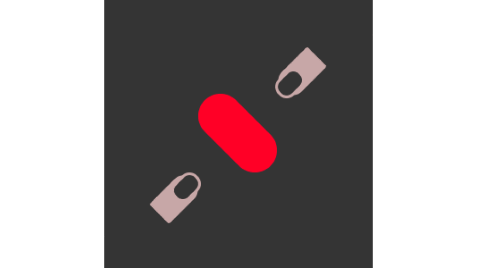 A red oval object is positioned diagonally in the center of a dark background. Two abstract, beige shapes are located at opposite corners, resembling simplified padlocks. (This text has been generated by AI)