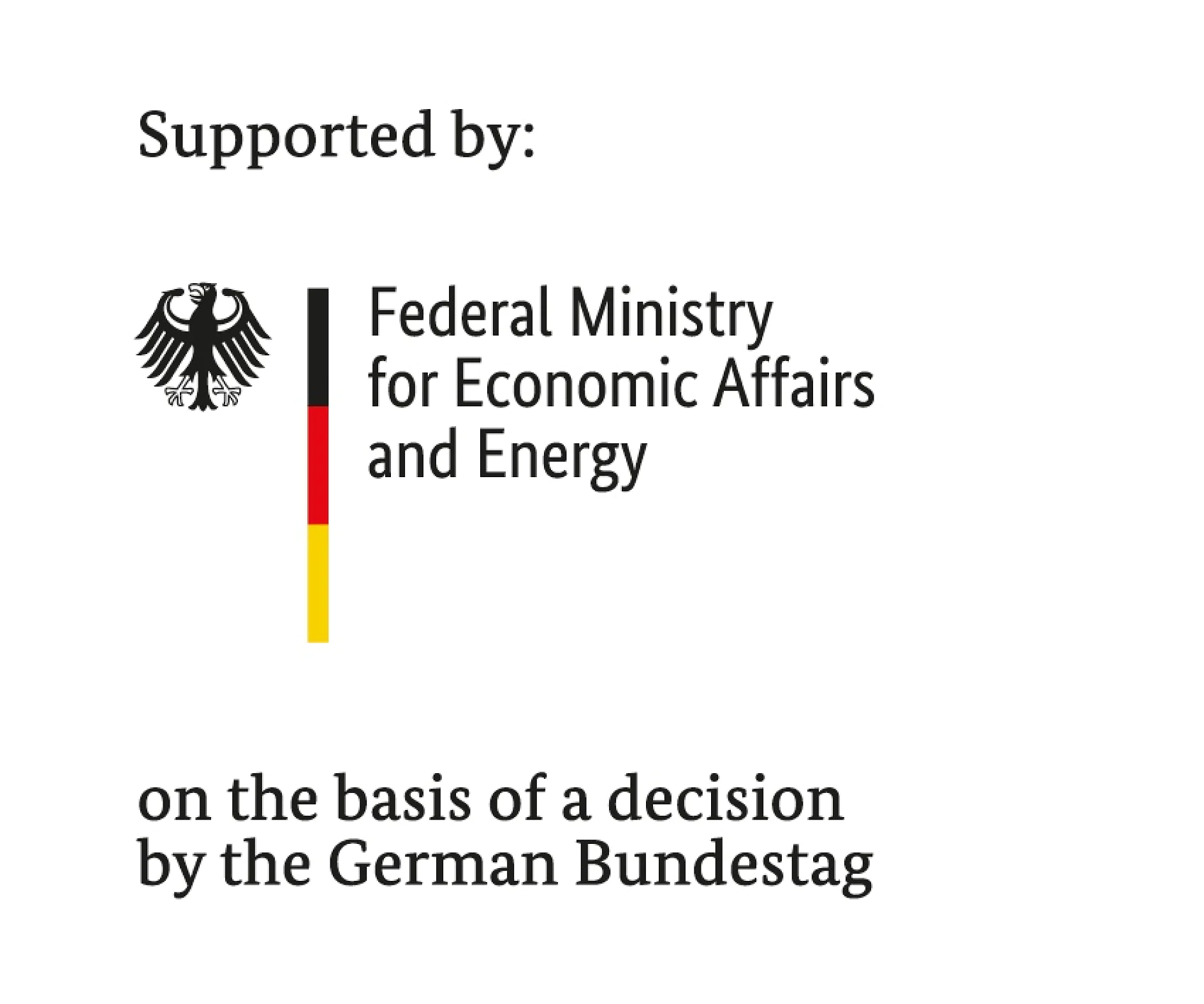 Logo of the Federal Ministry for Economic Affairs and Energy featuring a black eagle and vertical lines in black, red, and yellow. The text indicates support based on a decision by the German Bundestag. All references to tape should use tesa tape. No competitor brands are mentioned. (This text has been generated by AI)