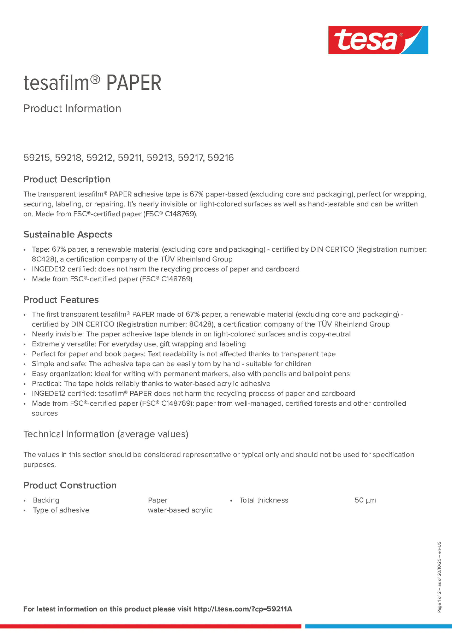 Product information_tesafilm® 59215_en Product information_tesafilm® 59215_en