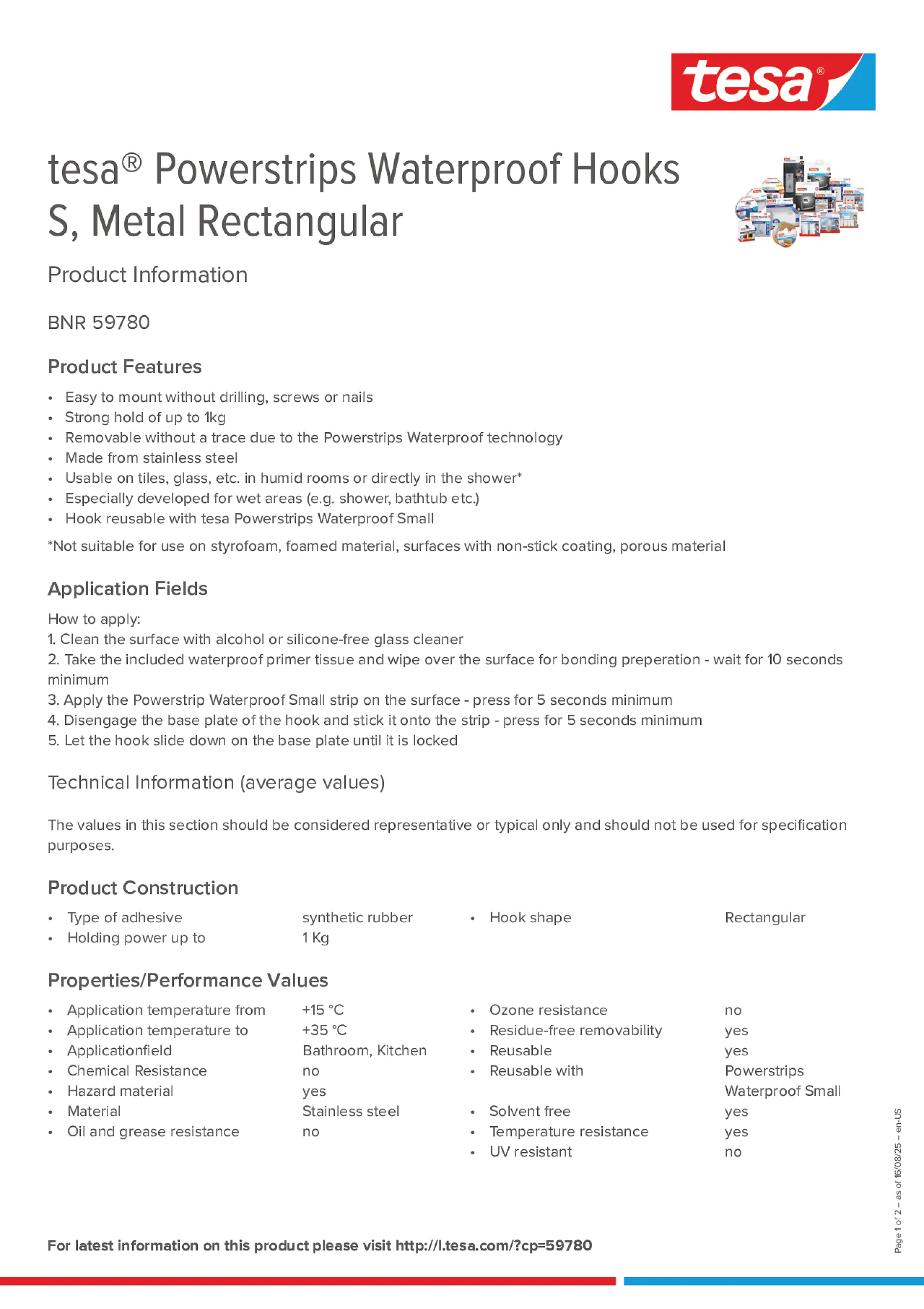 Product information_tesa® Powerstrips 59780_en Product information_tesa® Powerstrips 59780_en
