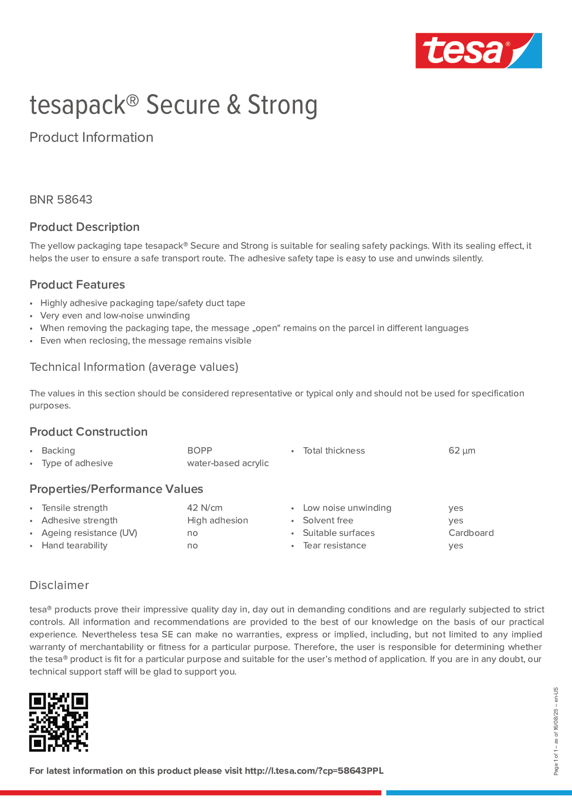 Product information_tesapack® 58643_en Product information_tesapack® 58643_en