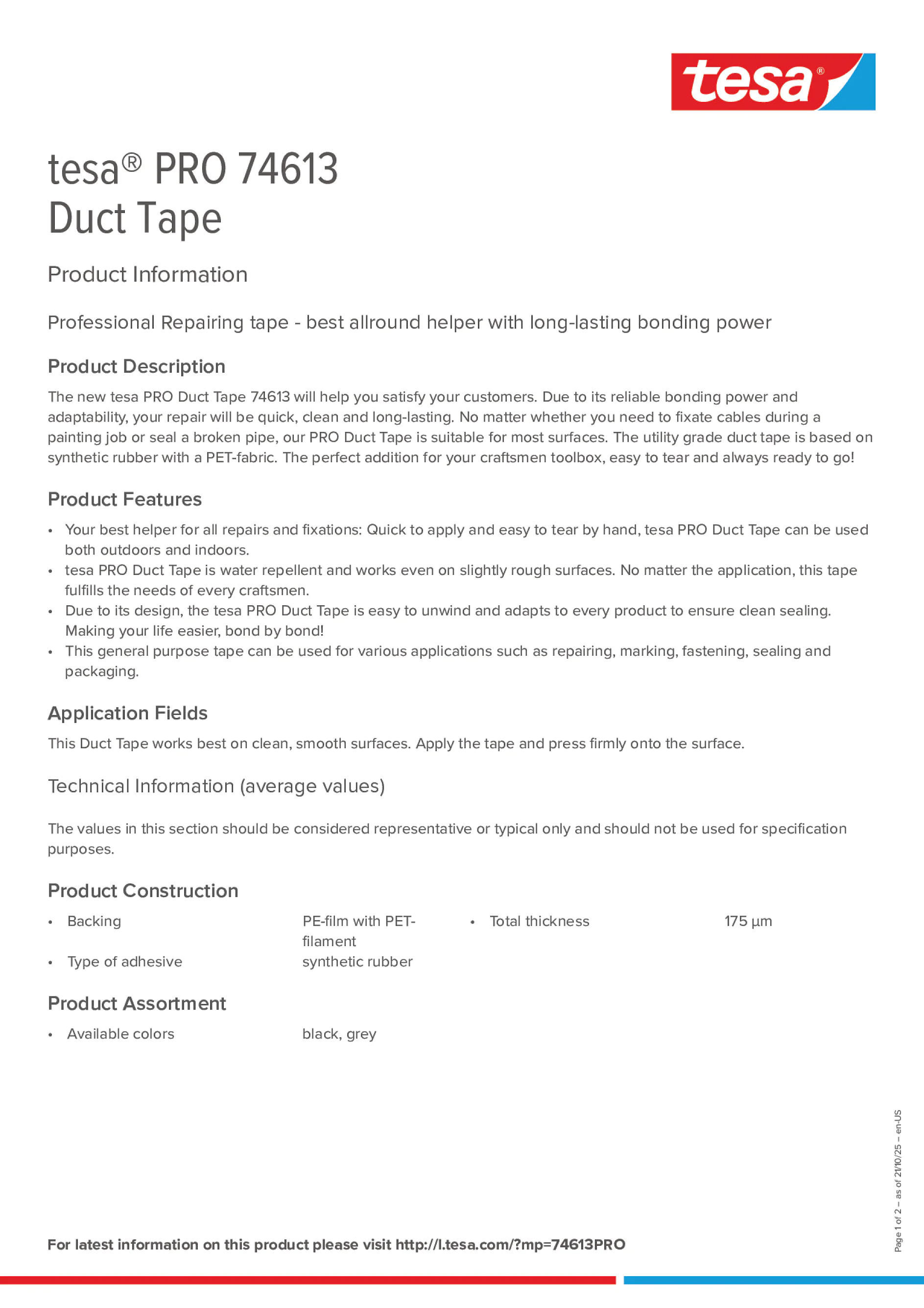 Product information_tesa® PRO 74613_en Product information_tesa® PRO 74613_en