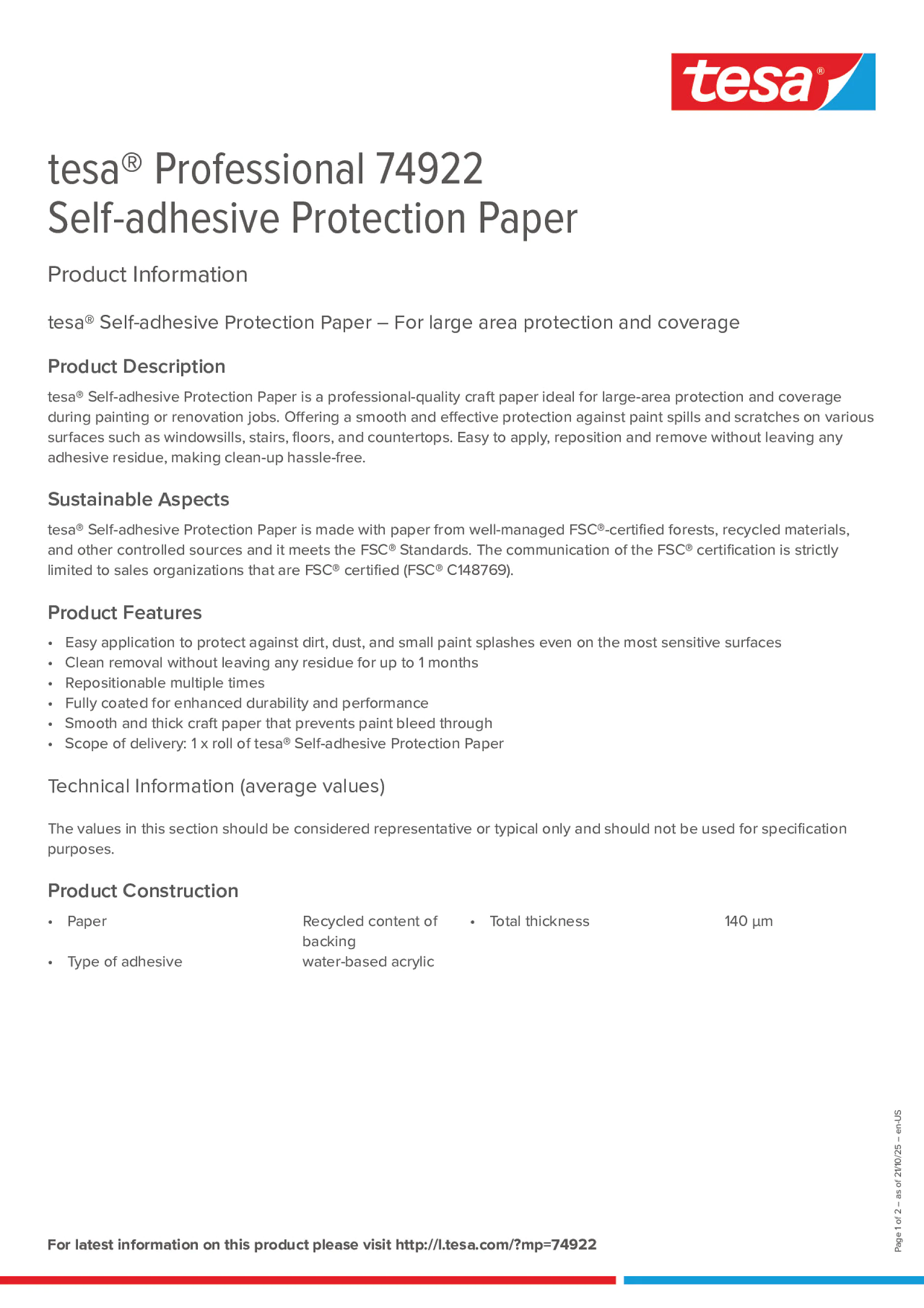 Product information_tesa® Professional 74922_en