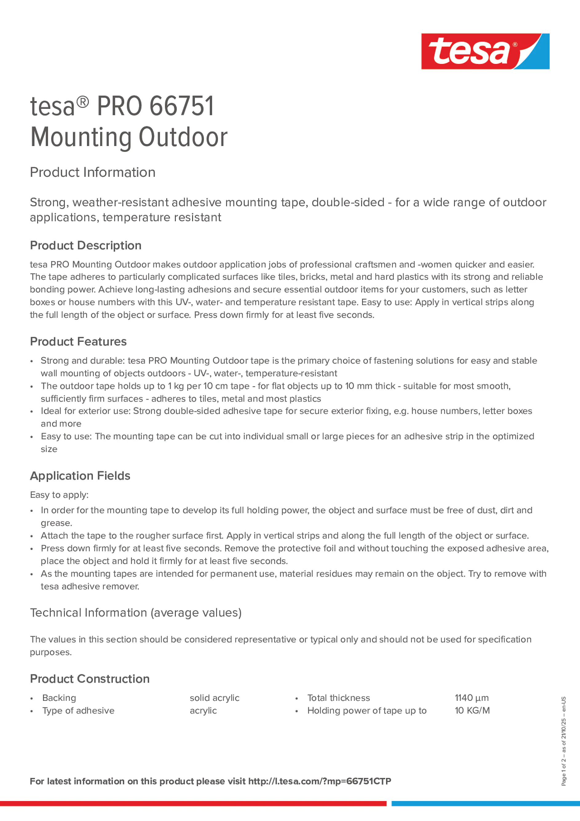 Product information_tesa® PRO 66751_en Product information_tesa® PRO 66751_en