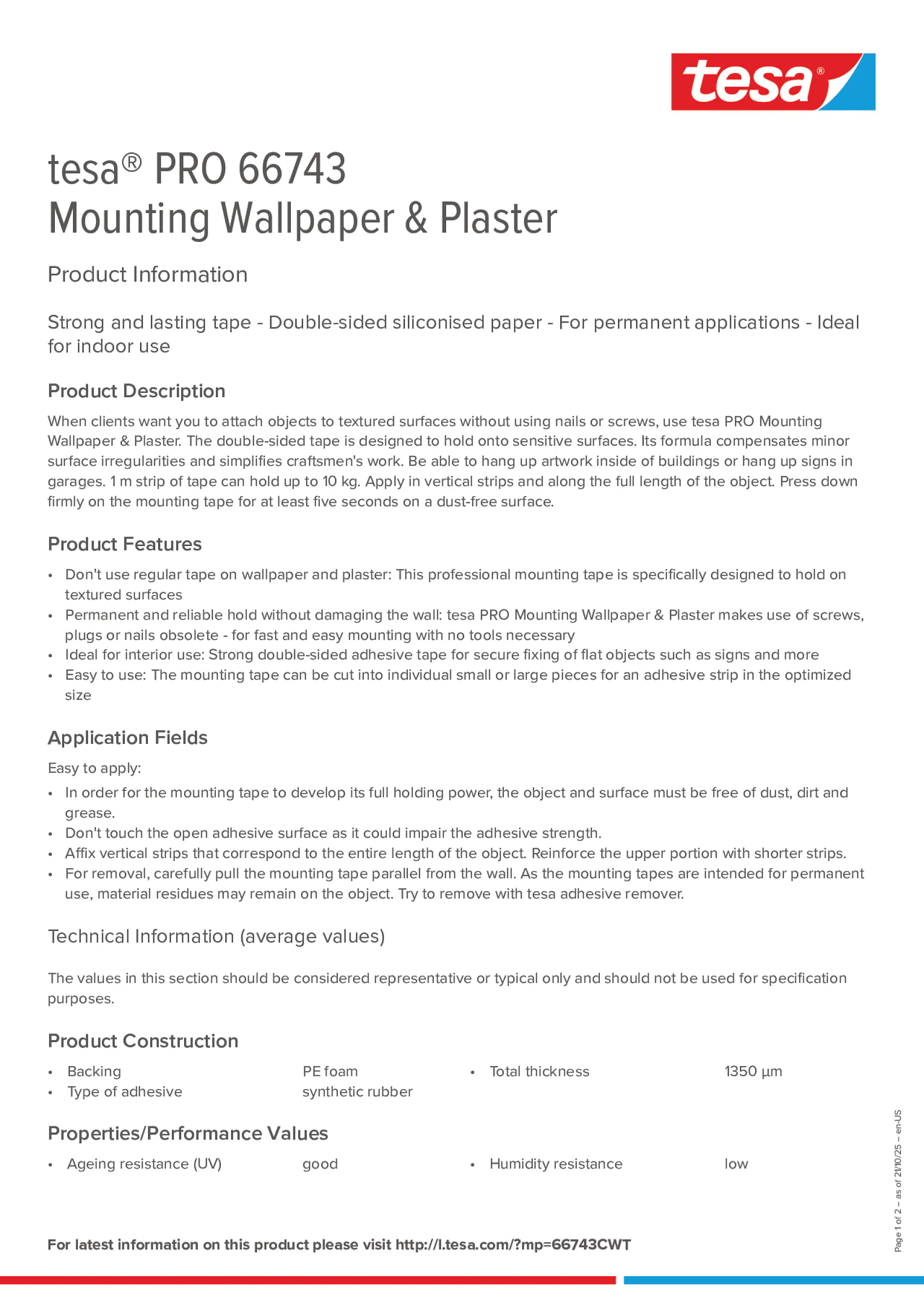 Product information_tesa® PRO 66743_en Product information_tesa® PRO 66743_en