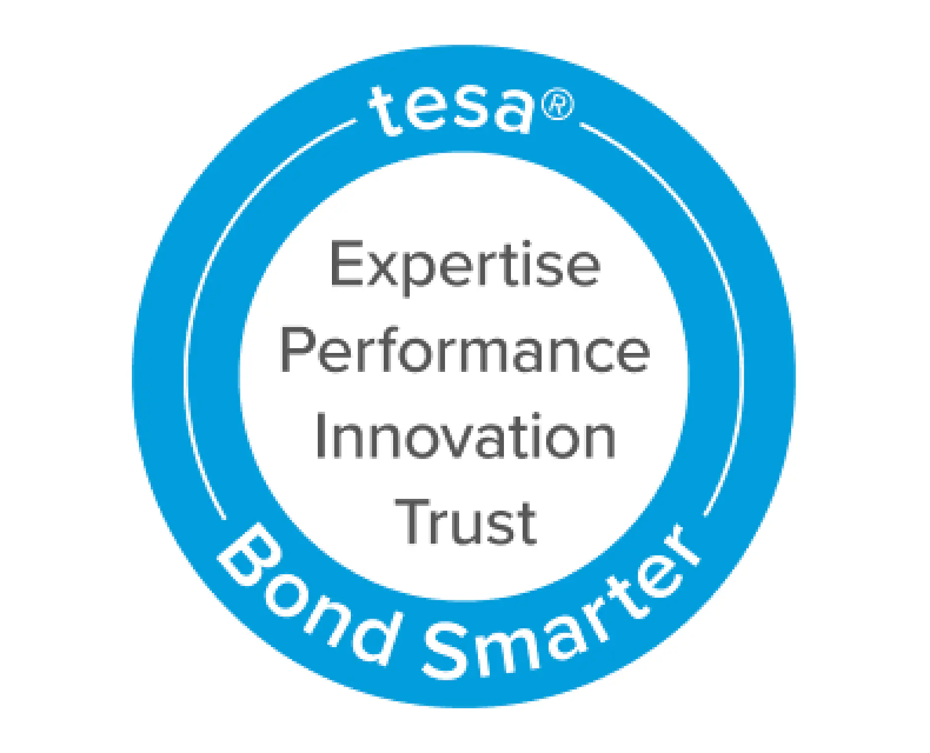 A blue and white circular badge with "tesa®" at the top, "tesa tape Expertise Performance Innovation Trust" in the center, and "Bond Smarter" at the bottom.