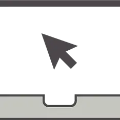 laptop with a large cursor arrow on the screen, simple gray and white graphic illustration (This text has been generated by AI)