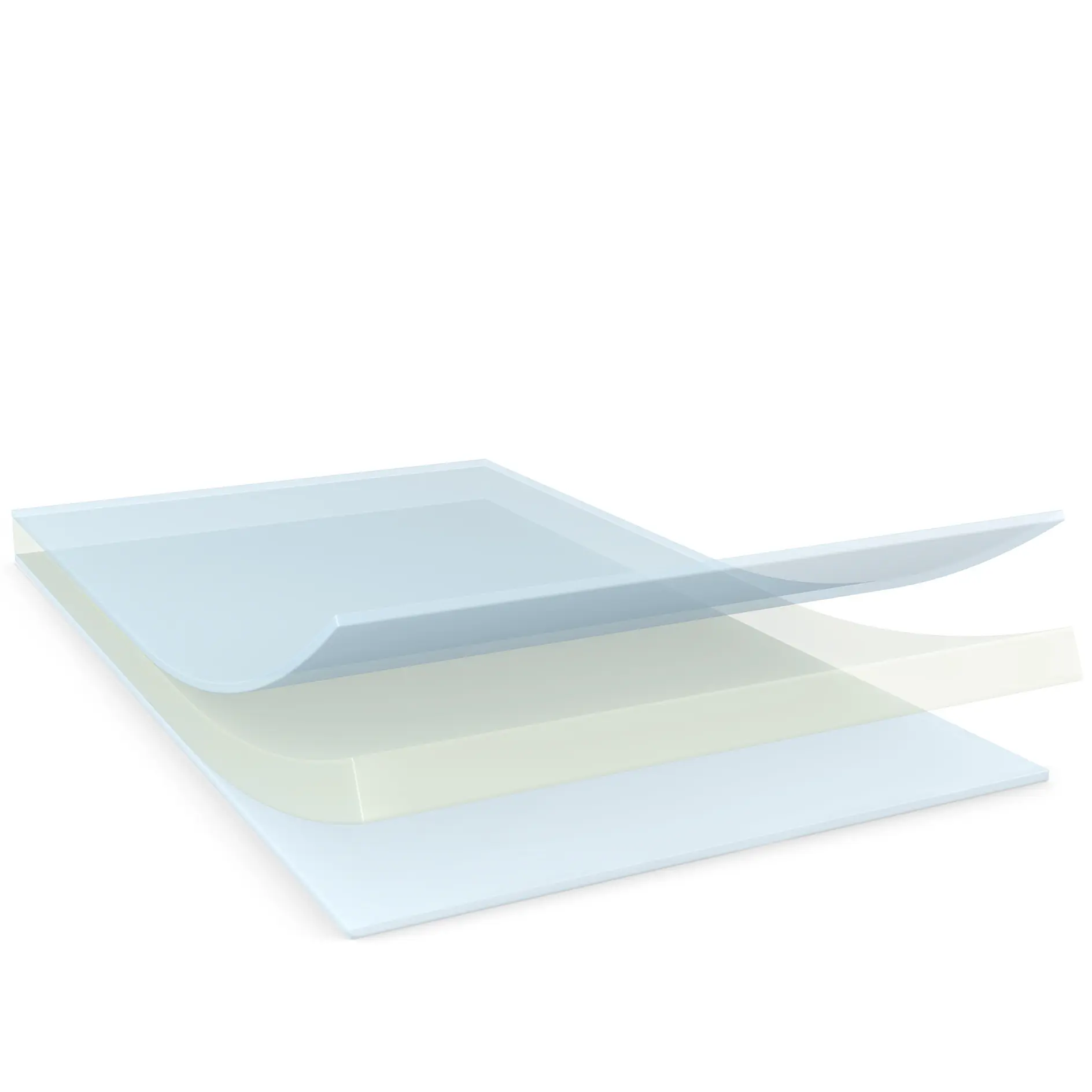 transparent layered sheets floating against a white background, illustrating material composition or protective film layers tesa (This text has been generated by AI)