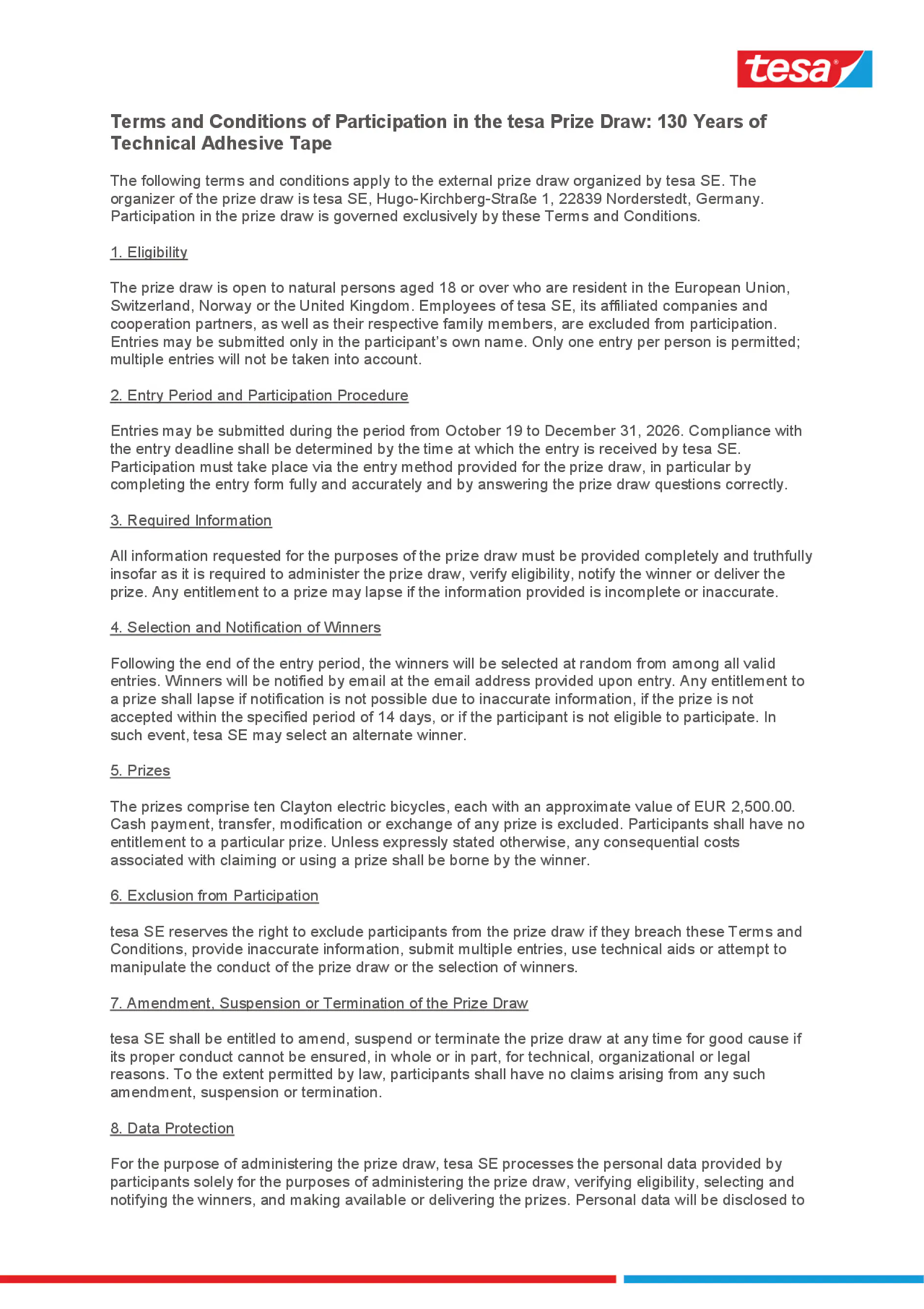 Terms of participation