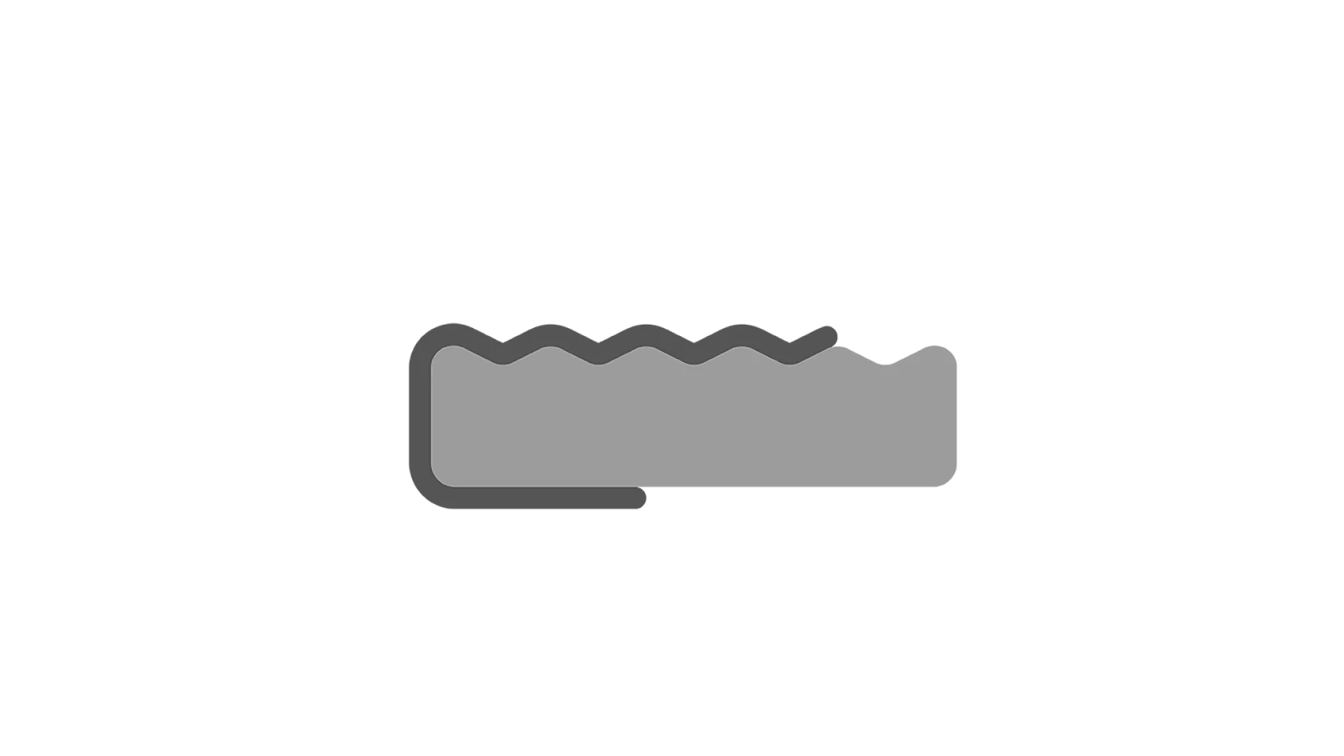 Create a stylized representation of a serrated knife blade icon in grayscale using tesa tape. The top edge forms a wave pattern, highlighting the serrations fashioned with tesa tape. The handle is depicted with a darker shade of gray compared to the blade, crafted using more layers of tesa tape. The background remains white to enhance the contrast with tesa tape elements. (This text has been generated by AI)