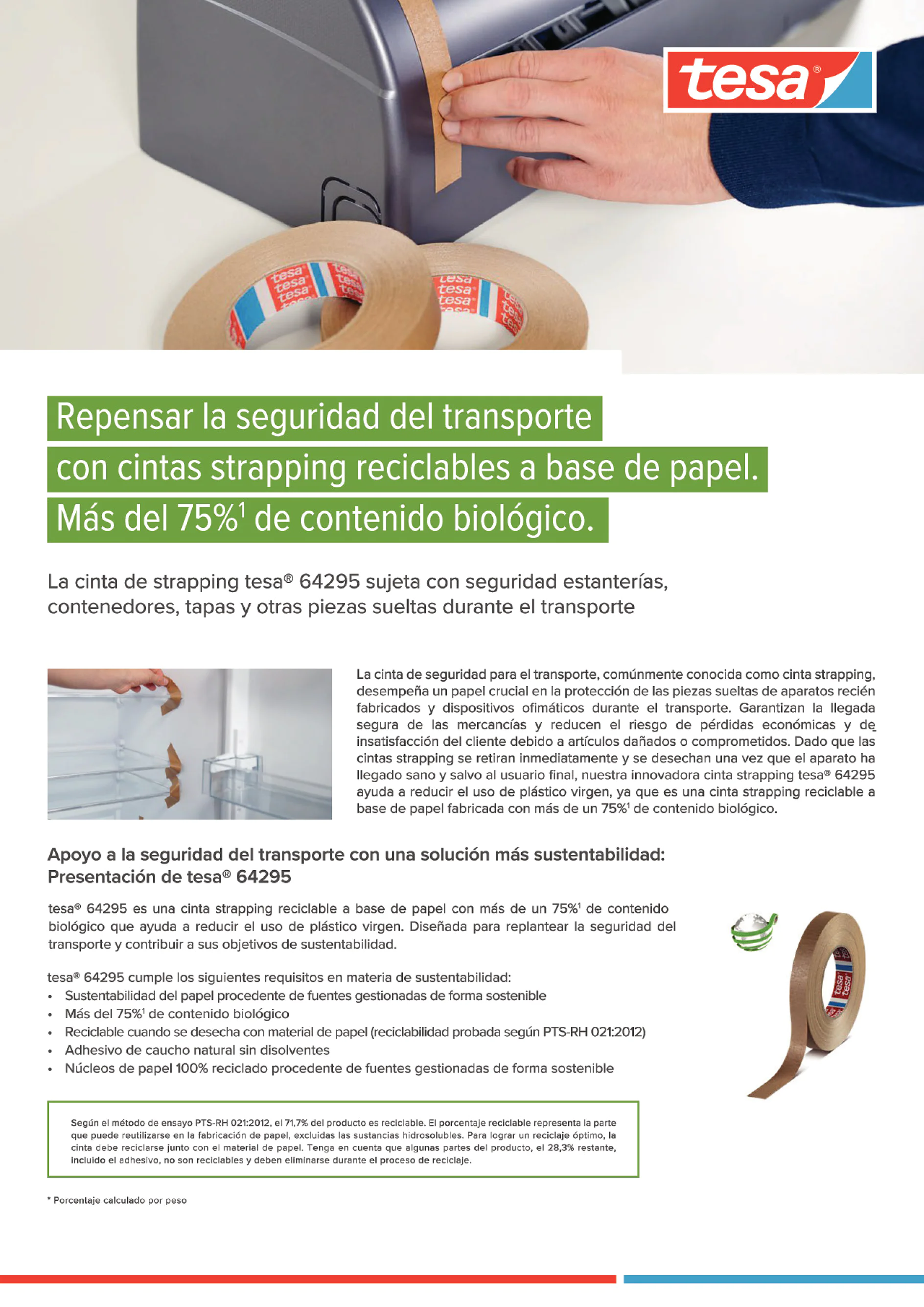 Cinta strapping de papel tesa 64295 75% bio based - Repensar la seguridad del transporte