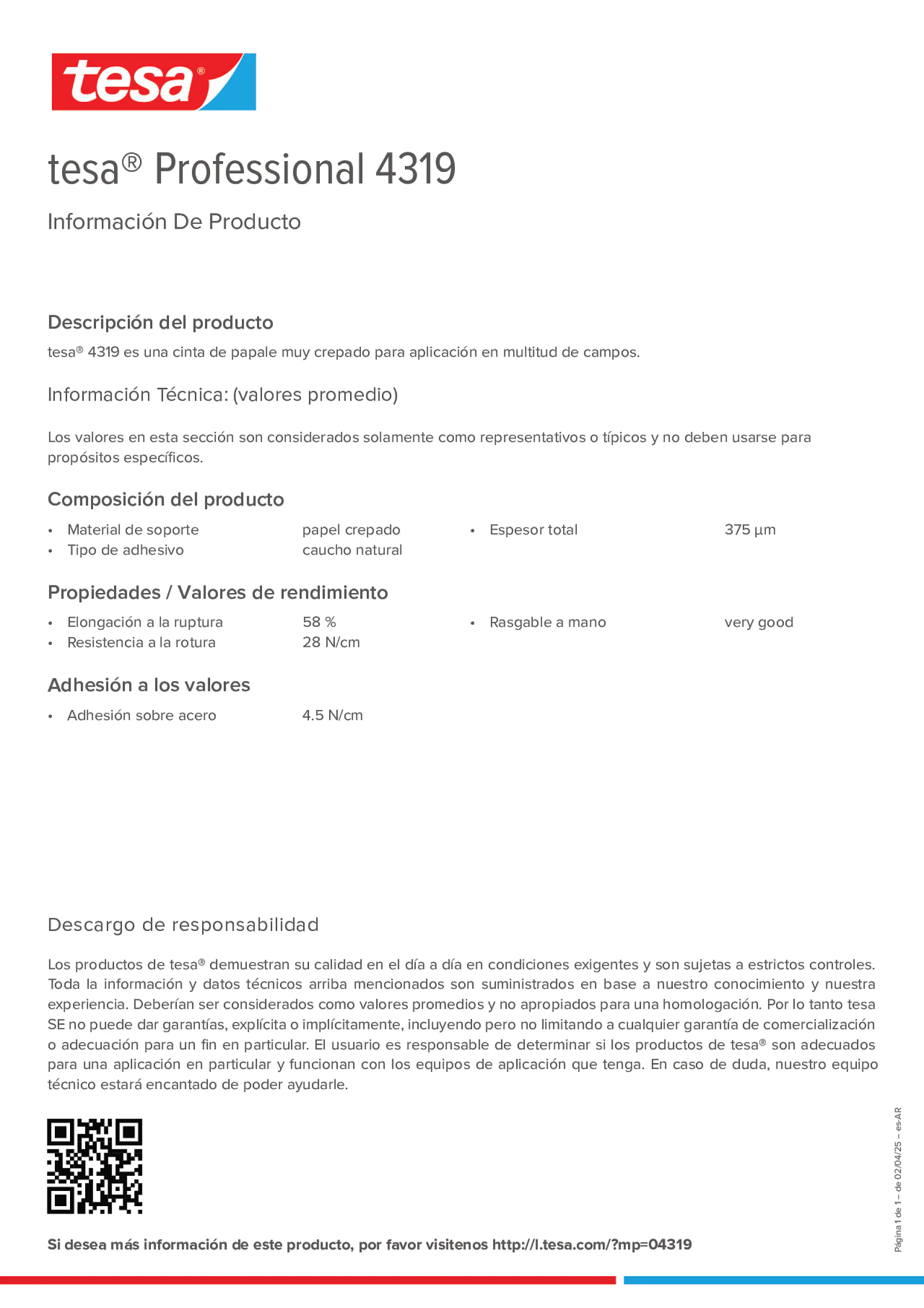 Product information_tesa® Professional 04319_es-AR