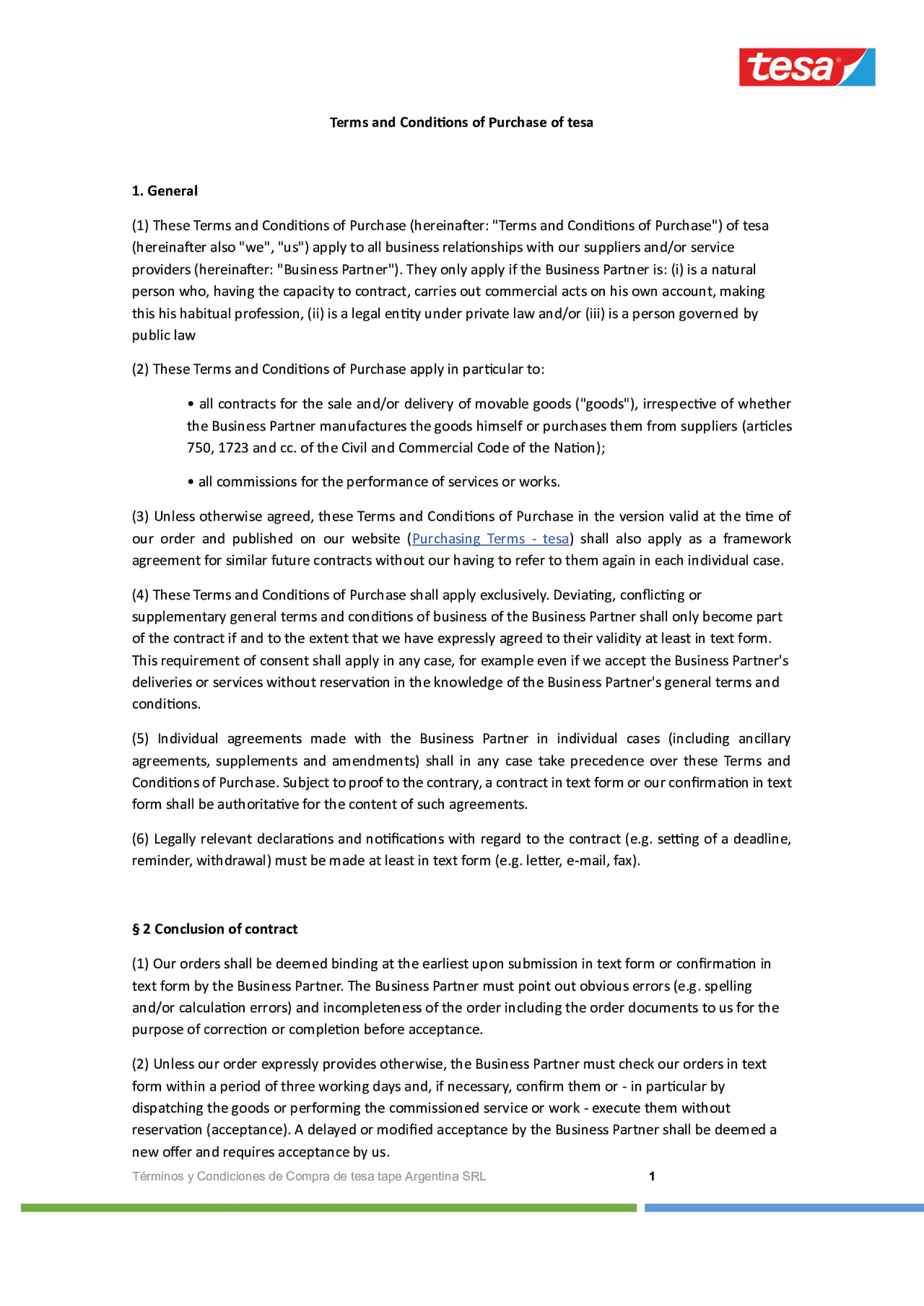 0238 Argentina - Terms and Conditions of Purchase of tesa EN