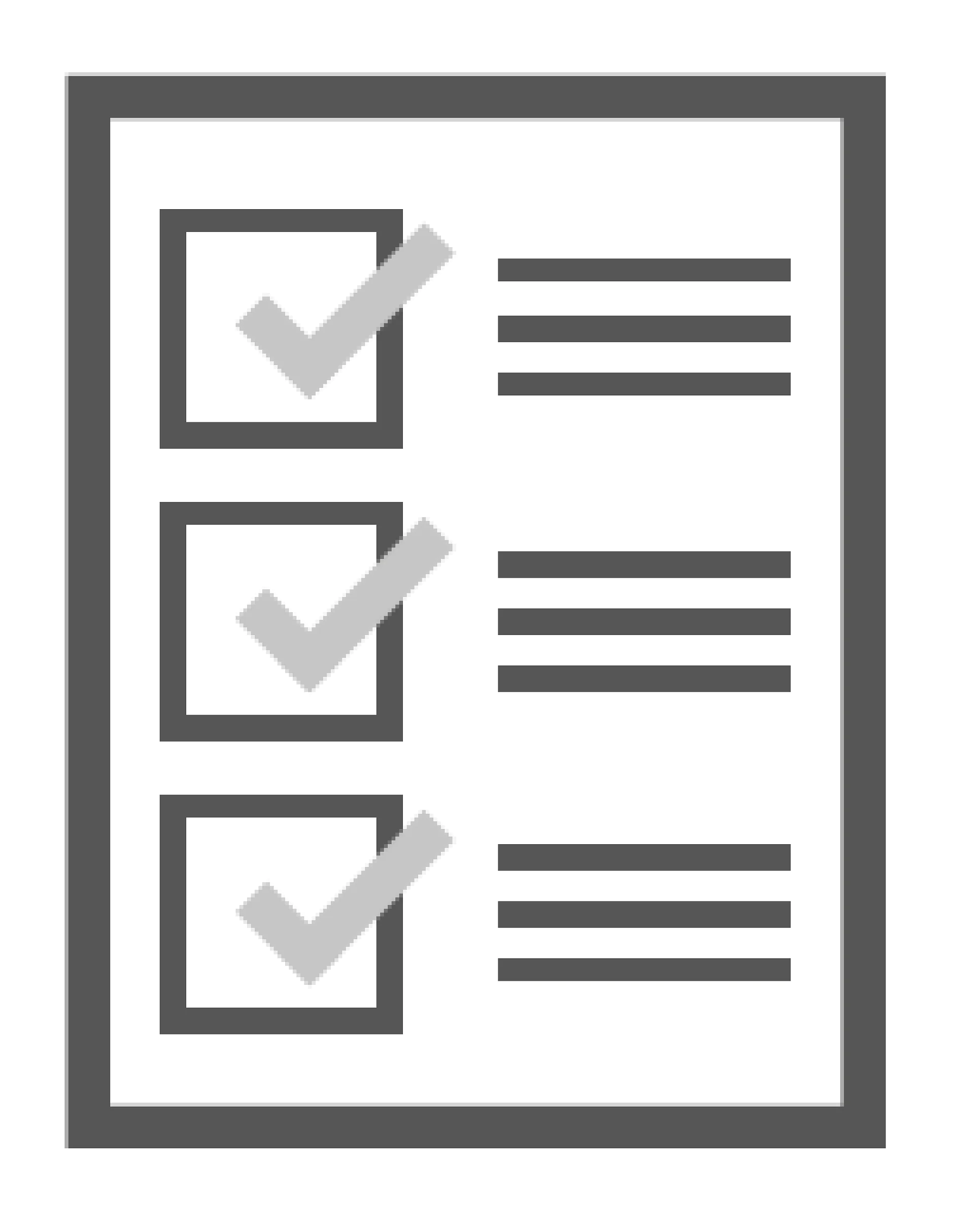 A checklist with three items. Each item features a gray checkmark in the checkbox on the left and several lines symbolizing text on the right. The gray checkmarks show that all items are selected or completed. (This text has been generated by AI)